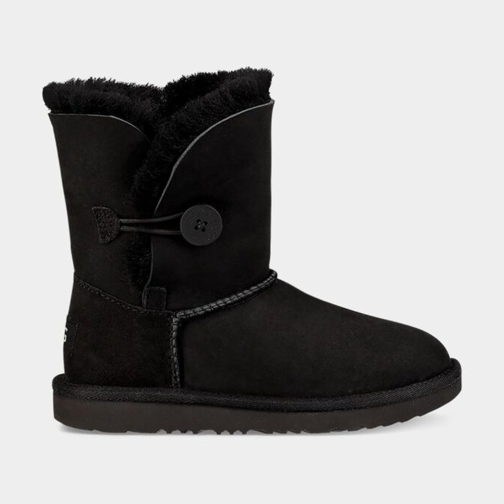 NEW UGG Kid Youth Bailey Button II Black Water Resistant Genuine Sheepskin Mid